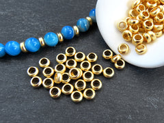 6mm Heishi Washer Bead Spacers, Mykonos Greek Beads, Round Metal Beads, 3.2mm Hole, Jewelry Making Supply, 22k Matte Gold Plated, 20pc