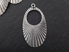Corrugated Pendant, Oval Earring Pendant, Oval Pendant, Art Deco, Minimalist, Sun Ray Pendant, Silver Pendant, Antique Matte Silver, 1pc