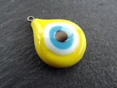 Evil Eye Charm, Yellow Evil Eye, Yellow Teardrop, Glass Evil Eye, Lampwork, Evil Eye Pendant, Amulet, Protective, Lucky, Handmade, 1pc