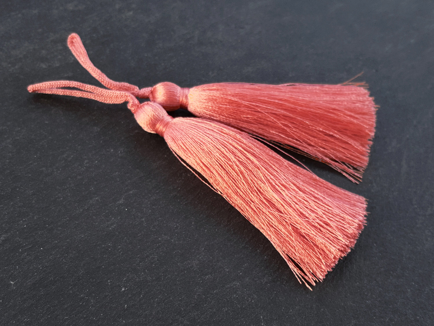 Long Deep Peach Sorbet Silk Thread Tassels - 3 inches - 77mm - 2 pc