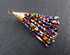Multi Color Tassel, Short Beaded Tassel, Afghan Tassel, Rainbow Tassel, Earring Tassel, Textured Cap, Red, Blue, 22k Matte Gold, 55mm, No4
