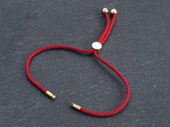 Red Adjustable Rope Slider Bolo Cord Bracelet Blank, 2mm, Gold Sliding Bead 1pc
