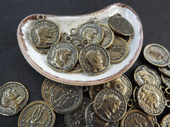 Bronze Roman Coin Pendant Charm, Constantius Necklace Medallion, Jewelry Making, Antique Bronze, 2pc