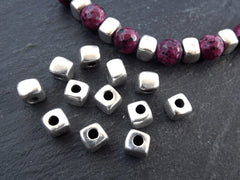 Square Nugget Silver Bead Spacers, Organic Square Beads, Greek Mykonos Silver Bead, Tarnish Resistant Beads, Matte Silver Plated. 8pcs