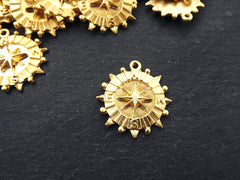 Compass Pendant Charm, North Star, Nautical Pendant, Coin Pendant, 22k Matte Gold Plated, 1pc