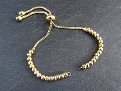 Adjustable Slider Bracelet Blank, Gold Beaded Box Chain Sliding Clasp Bracelet, Chain Connector, Jump Rings on Both Sides For Charm, 1pc