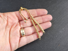 Adjustable Slider Bracelet Blank, Gold Beaded Box Chain Sliding Clasp Bracelet, Chain Connector, Jump Rings on Both Sides For Charm, 1pc