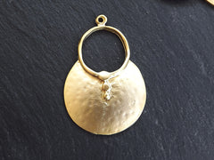 Gold Tribal Loop Pendant, Hammered Ethnic Disc Pendant, Statement Pendant, Artisan Jewelry, 22k Matte Gold Plated, 1pc