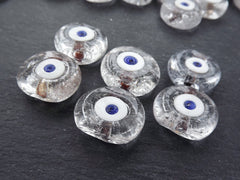 6 Clear Evil Eye Nazar Glass Bead Traditional Turkish Handmade Protective Lucky Amulet 26 mm VALUE PACK - Turkish Glass Beads