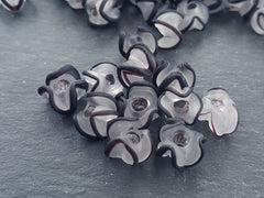 Black Zig Zag Line Frosty Translucent Pinched Wave Artisan Handmade Glass Bead - 15 x 12mm - 10pcs