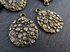 Round Dappled Disc Pendant Charms, Bronze Dot Coin Pendant, Antique Bronze Plated, 2pc