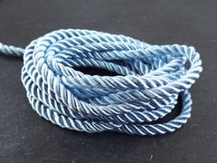 3.5mm Powder Blue Twisted Rope, Twisted Rayon Cord, Blue Satin Rope, Silk Braid, Blue Cord, 3 Ply Twist, 1 meters=1.09 Yards T2