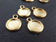 Round Smooth Pendant Tray Cabochon Setting, Blank Bezels, Pendant Blank, Charm Blank, Rolled Edge, 22k Matte Gold Plated, 4pc