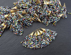 Multi Color Tassel, Short Beaded Tassel, Seed Bead, Afghan Tassel, Rainbow Tassel, Earring Tassel, Textured Cap, 22k Matte Gold, 55mm, No6
