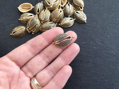 Gold Cowrie Shell Connector Charms, Black Rhinestone Shell, Micro Pave, Bracelet Charm
