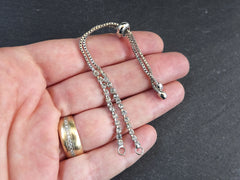 Adjustable Slider Bracelet Blank, Silver Rhinestone Box Chain Sliding Clasp Bracelet, Chain Connector, Jump Rings on Both Sides For Charm, 1pc
