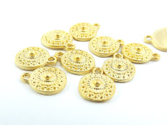 10 Mini Round Tribal Charms - 22k Matte Gold Plated