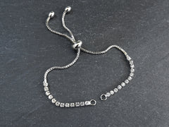 Adjustable Slider Bracelet Blank, Silver Rhinestone Box Chain Sliding Clasp Bracelet, Chain Connector, Jump Rings on Both Sides For Charm, 1pc