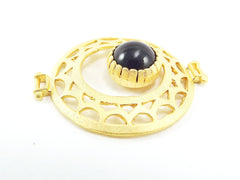 Black Onyx Stone Fretworked Circle Connector Pendant - 22k Matte Gold Plated - 1PC