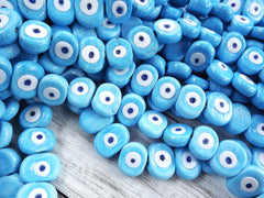 6 Sky Blue Evil Eye Nazar Glass Bead - Traditional Turkish Handmade Protective Lucky Amulet 26 mm - VALUE PACK - Turkish Glass Beads