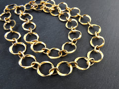27mm Large Chunky Organic Link Statement Chain, Wide Gold Chain, Wavy Round Link Chain, 22k Matte Gold, 1 Meter = 3.3 Feet