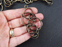 Bronze Circles Pendant, Rustic Hammered Joined circles Pendant, Mixed Circle Pendant, Interlocking Rings, Antique Bronze Plated, 1pc