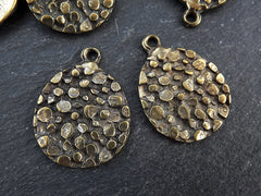 Round Dappled Disc Pendant Charms, Bronze Dot Coin Pendant, Antique Bronze Plated, 2pc