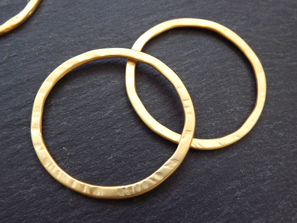 2 Medium Organic Round Ring Closed Loop Pendant Connector 43mm - 22k Matte Gold Plated