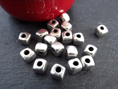 Square Nugget Silver Bead Spacers, Organic Square Beads, Greek Mykonos Silver Bead, Tarnish Resistant Beads, Matte Silver Plated. 8pcs