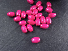 Hot Pink Wood Oval Rice Tube Beads Satin Varnished Plain Simple Round Smooth Wooden Bead Spacers 8mm Choose 50pcs, 200pcs or 400pcs