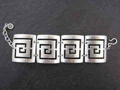 Fretwork Square Spiral Ethnic Silver Statement Bracelet - Authentic Turkish Style