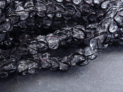 Black Zig Zag Line Clear Translucent Pinched Wave Artisan Handmade Glass Bead - 15 x 12mm - 10pcs