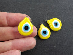 Evil Eye Charm, Yellow Evil Eye, Yellow Teardrop, Glass Evil Eye, Lampwork, Evil Eye Pendant, Amulet, Protective, Lucky, Handmade, 1pc