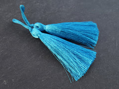 Long Maui Blue Silk Thread Tassels - 3 inches - 77mm - 2 pc
