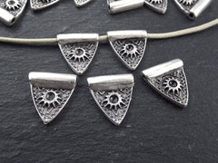 Silver Triangle Bead Charm Spacers, Ethnic Tribal Silver Rustic Geometric, Matte Silver Plated, 5pcs