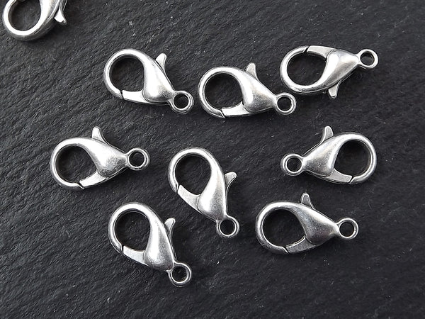 Silver Lobster Claw Clasps, Lobster Claw, Medium Parrot Closure, Jewelry Making Necklace Bracelet, Matte Antique Silver Plated 8pcs