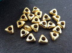 Gold Triangle Nugget Bead Spacers, Greek Mykonos Gold Bead, Rustic Geometric Beads, Tarnish Resistant Beads, 22k Matte Gold Plated - 20pcs