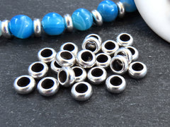 6mm Heishi Washer Bead Spacers, Mykonos Greek Beads, Round Metal Beads, 3.2mm Hole, Jewelry Making Supply, Matte Antique Silver Plated, 20pc