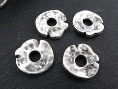 Organic Flat Pebble Bead Spacers Free Form Textured Jewelry Making Supplies Findings - Matte Antique Silver Plated - 4pcs