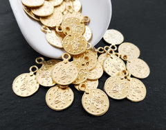 Gold Coin Charms, Ethnic Ottoman Coin Pendants, Medallion Pendants, Turkish Coin Beads, Tribal, Ancient Beads, 22k Matte Gold Plated, 20pcs