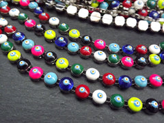 Silver Multicolor Evil Eye Bead Cup Chain, Fun Chunky Enamel Eye Link, 50cm