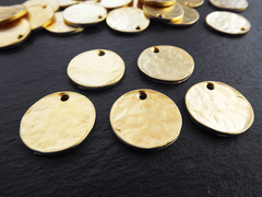 5 Plain Round Rustic Disc Pendants, Jewelry Making Supplies Findings - 22k Matte Gold Plated