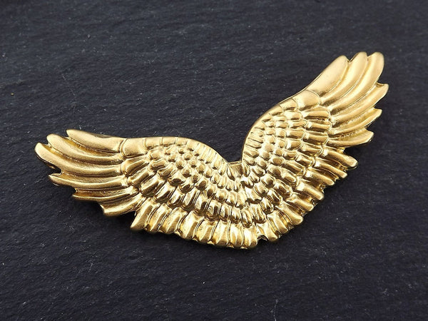 Angel Wing Feather Focal Pendant - 22k Matte Gold Plated - 1PC