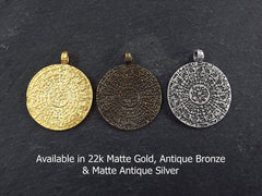 Gold Medallion Pendant, Gold Coin Pendant, Large Medallion, Qibla Chart, Gazetteer, Geographical Directory, 22k Matte Gold Bronze, 1pc