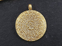 Gold Medallion Pendant, Gold Coin Pendant, Large Medallion, Qibla Chart, Gazetteer, Geographical Directory, 22k Matte Gold Bronze, 1pc