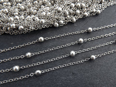 Satellite Chain, Ball Beaded Chain, Delicate Cable Chain, Dew Drops Chain, Jewelry Making, Tarnish Resistant, Matte Antique Silver, 1 Meter