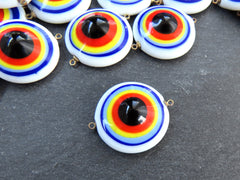Glass Rainbow Evil Eye Charm Pendant Connector, Round Spiral Evil Eye, Lampwork, Amulet, Protective, Lucky, Handmade, 1pc, No:1