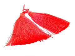 Long Neon Red Orange Silk Thread Tassels - 3 inches - 77mm - 2 pc