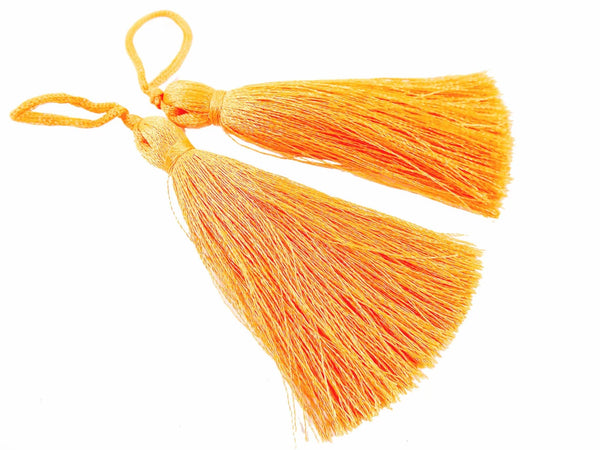 Orange Silk Tassel Green Band, Extra Large Thick Tassels for