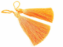 Long Light Neon Orange Silk Thread Tassels - 3 inches - 77mm - 2 pc